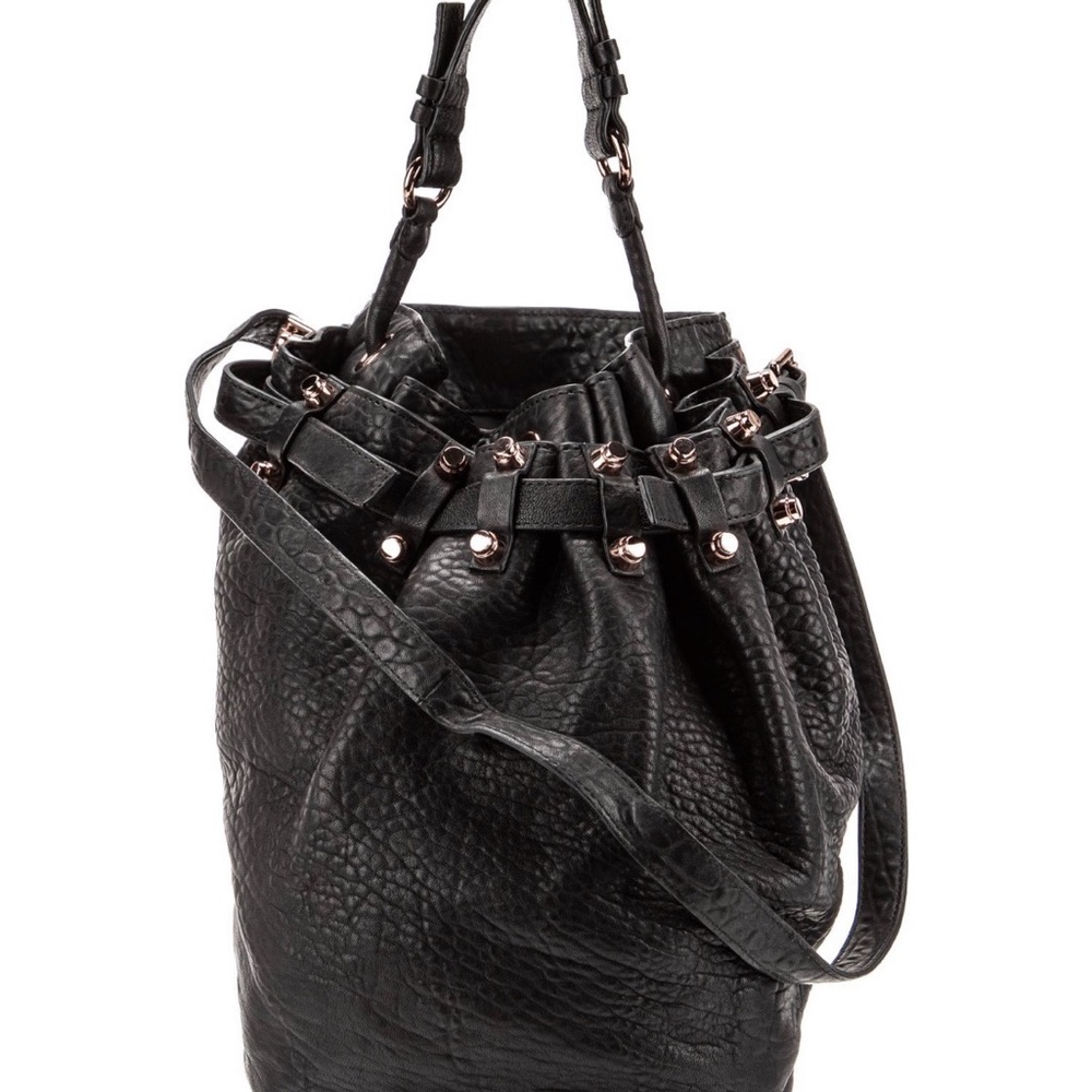 Alexander Wang Black Leather Drawstring Shoulder Bag with Studs New With Tag